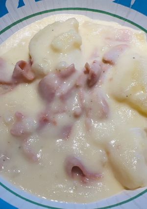 A picture of Crockpot Potato 🥔 Soup with Ham 🥣.