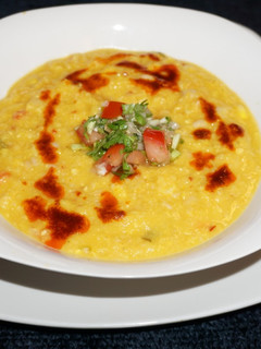 A picture of CHILEAN BEANS AND CORN CHOWDER,VEGAN. "POROTOS GRANADOS CON MAZAMORRA". JON STYLE.