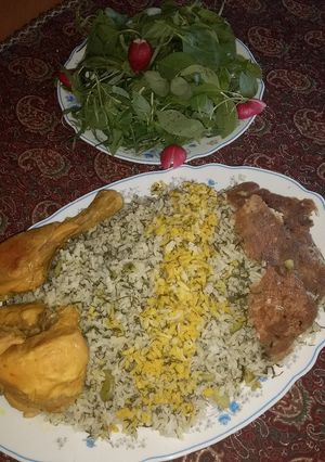 عکسی از دستور پلو شوید باقالی با مرغ