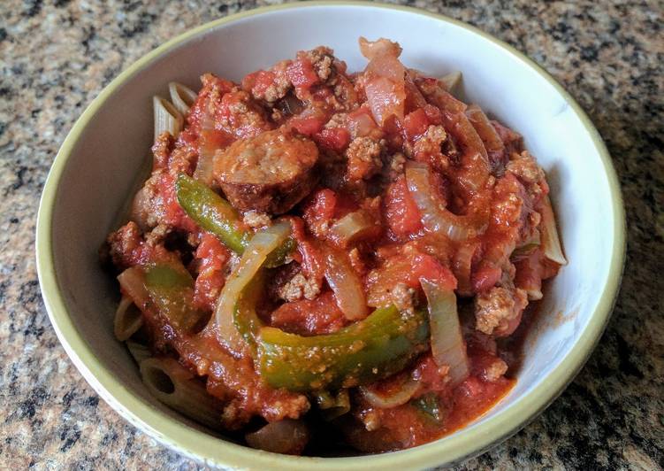 Master The Art Of Sausage and Peppers (Cajun) over Penne