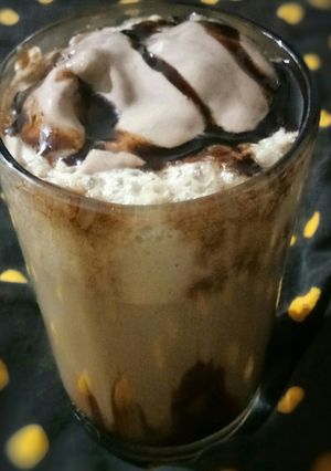 A picture of Chocolate cold coffee with ice-cream.
