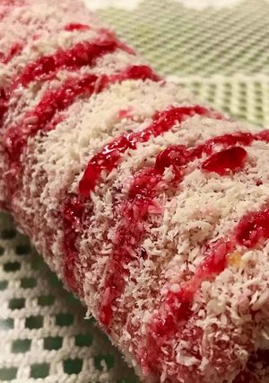 A picture of Strawberry Coconut Swiss Roll.