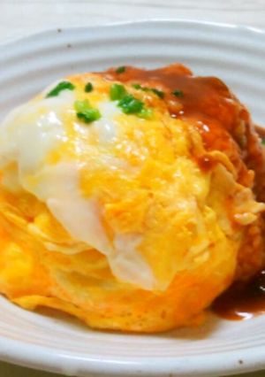 A picture of Easy Soft-Cooked Omurice with Demi-Glace Sauce.