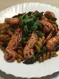 Pasta de cigala con espárragos
