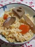 Chikuzen-ni Rice (Takikomi Gohan) in a Donabe or Rice Cooker
