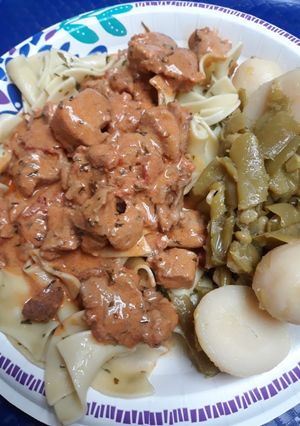 A picture of Pork Paprikash.