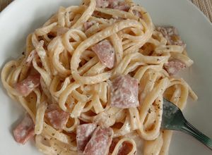 Foto resep 214. Fettuccine Beef Sausage Carbonara