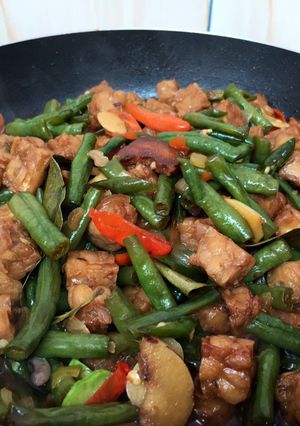Foto resep Tumis kacang panjang dan tempe simpel nan endul