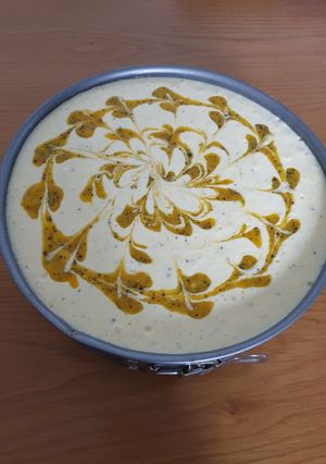 A picture of Mango and Passionfruit Cheesecake.