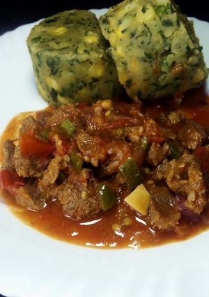 A picture of Mukimo Served With Beef Stew #4WeekChallenge.