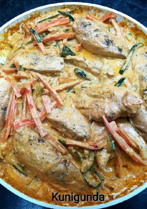 Csirkemell tejszínes zöldségekkel recept fotója