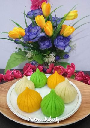A picture of Colourful suji modak.