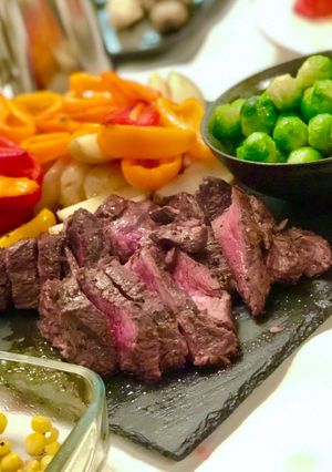 A picture of Slow Cook Rib Eye - medium rare.