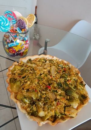 Una foto de Tarta de puerro y repollito de Bruselas