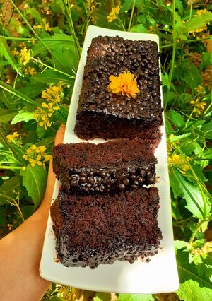 عکسی از دستور کیک فووووق شکلاتی بدون تخم مرغ😋