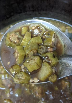 A picture of My Mom's Soothing Okra Sambar.