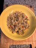 Cuscús con puerro, pimentón y champiñones