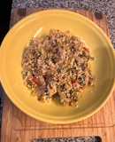 Cuscús con puerro, pimentón y champiñones