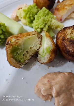 Una foto de Romanesco y rábanos, en pasta orly