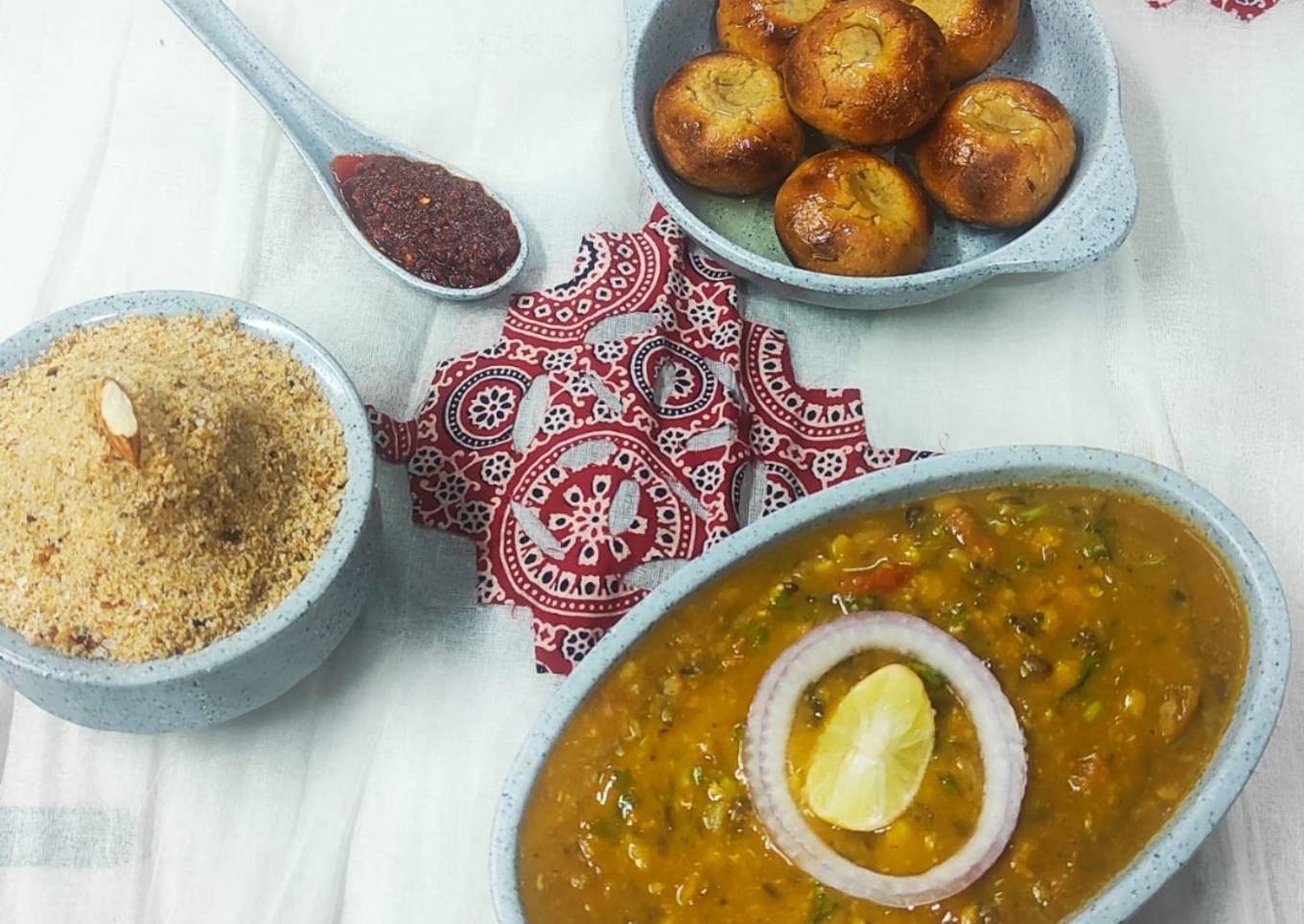 Dal baati churma with garlic chutney