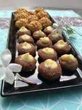 Panellets de almendra con Nesquik, rellenos de chocolate blanco y los clásicos de piñones
