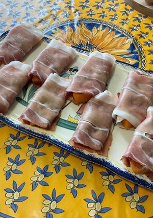 Une photo de Roulés apéros au melon, jambon cru et roquefort