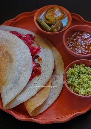 A picture of Mysore style Masala Dosa.