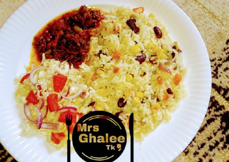 Easiest Way to Make Quick Veggies rice and stew with salad