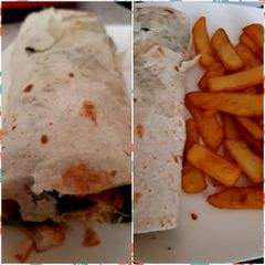 A picture of My Marinated Chicken Strips in a wrap Red Hot Sauce.