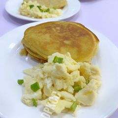 Scrambled Eggs With Fluffy Pancakes A picture of Scrambled Eggs With Fluffy Pancakes.