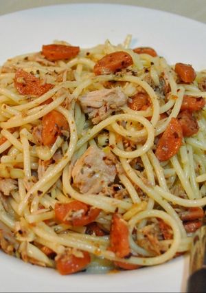 Foto resep Tuna Sosis Spaghetti Cepat & Gampang (1 porsi)