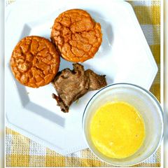 A picture of Keto Oven Baked Moi-Moi and a Piece of Grilled Chicken.