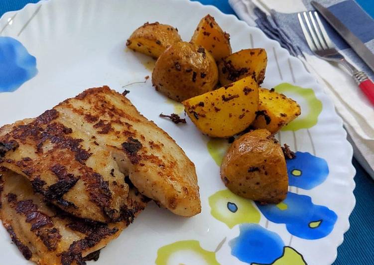 Grilled fish with roasted potato