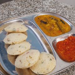 Mixed Dal Idli with Instant Sāmbar A picture of Mixed Dal Idli with Instant Sāmbar.