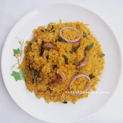 A picture of Palmoil Rice (Native Jollof Rice).
