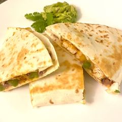 A picture of Desi style chicken quesadilas.