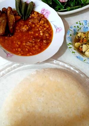 عکسی از دستور قیمه بادمجان و بامیه