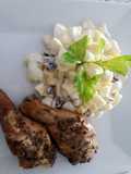 Pollo al horno con ensalada de papa, piña y mayonesa casera fácil
