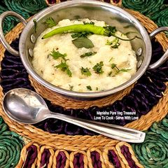 Kanki Chokha Ni Ghensh - Gujarati Traditional Lost Recipe - Broken Rice Cooked in Sour Buttermilk A picture of Kanki Chokha Ni Ghensh - Gujarati Traditional Lost Recipe - Broken Rice Cooked in Sour Buttermilk.