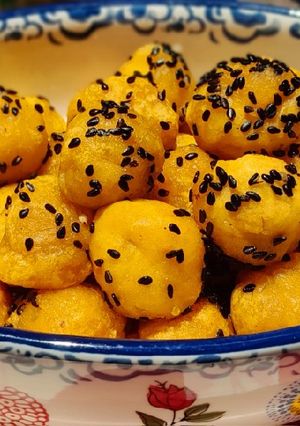 Hình của món Khoai lang bã đậu viên chiên.
