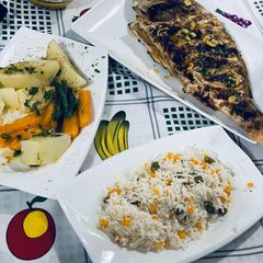 Grill fish with boil vegetables and rice A picture of Grill fish with boil vegetables and rice.