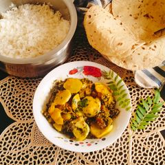 A picture of Methi aloo ki sabji 😋 Fenugreek potato (without onion & garlic).