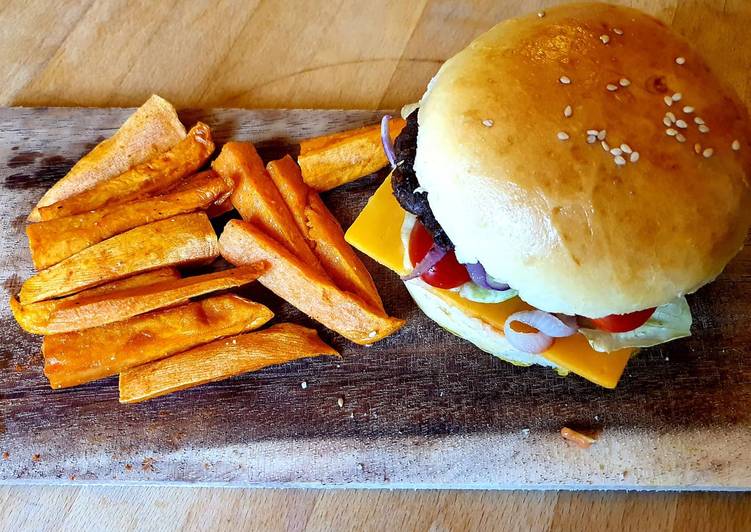 Homemade Cheese Burger feat. Sweet Potato Fries