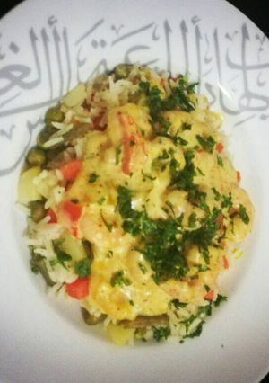 صورة لوصفة أرز بالخضار مع جمبري