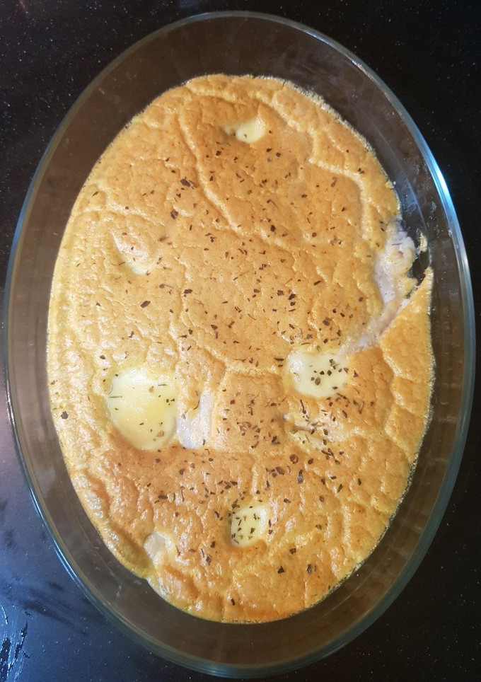 Una foto de Bacalao a la muselina de ajo y pimentón