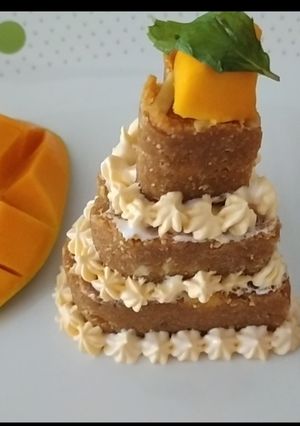 A picture of Mango Ladoo Cake.
