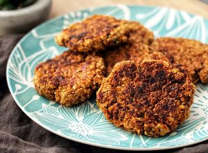 Foto principal de Hamburguesas veganas de restos de pulpa y fibra de un zumo