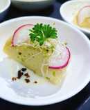 Appetizer de Creps relleno con pollo teriyaki