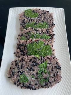 A picture of Roasted Pan Purple Sticky Rice With Egg.