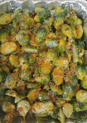 A picture of Baked brussel sprouts.